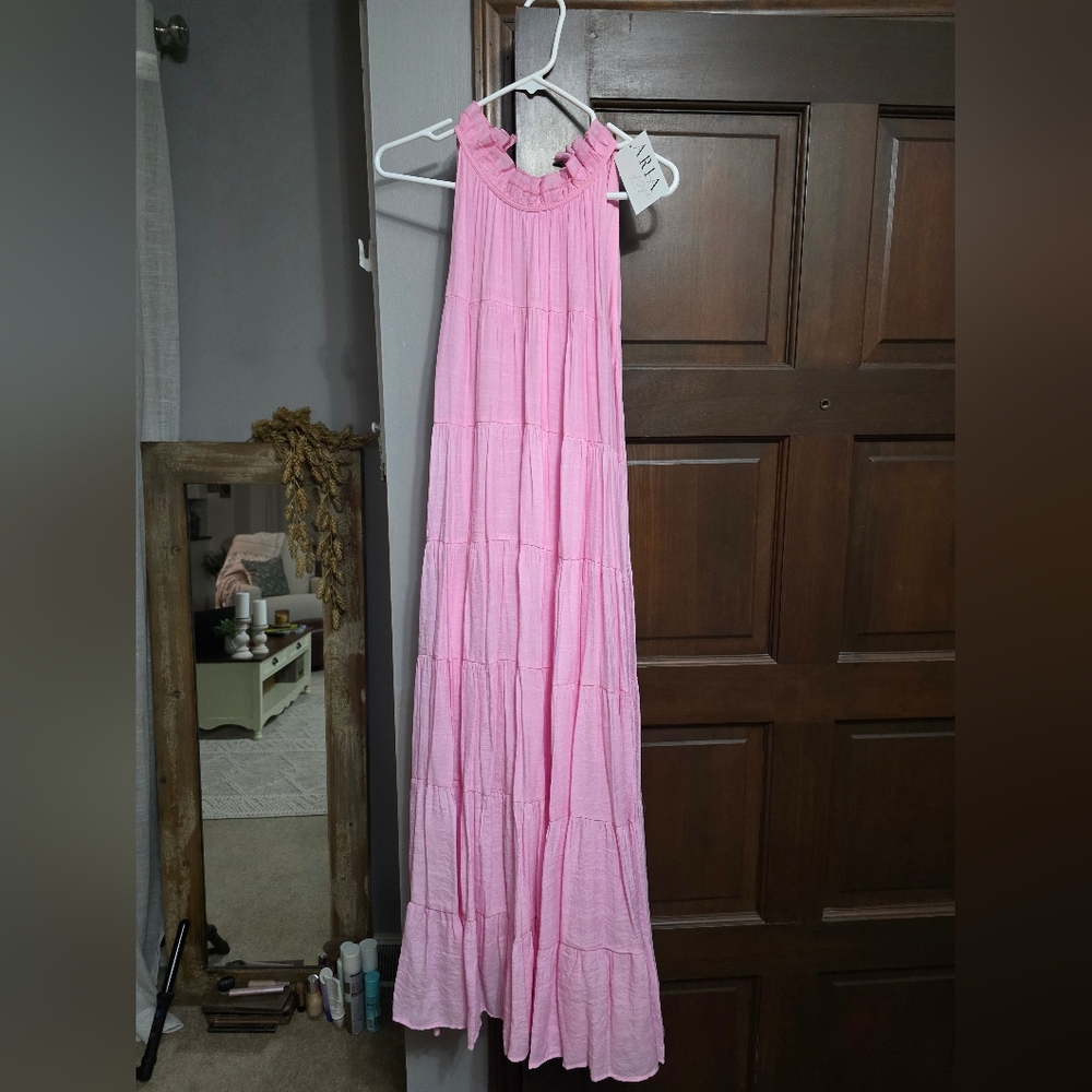 Entro, Pink Tiered Halter Maxi Dress, Large - Picture 8 of 16